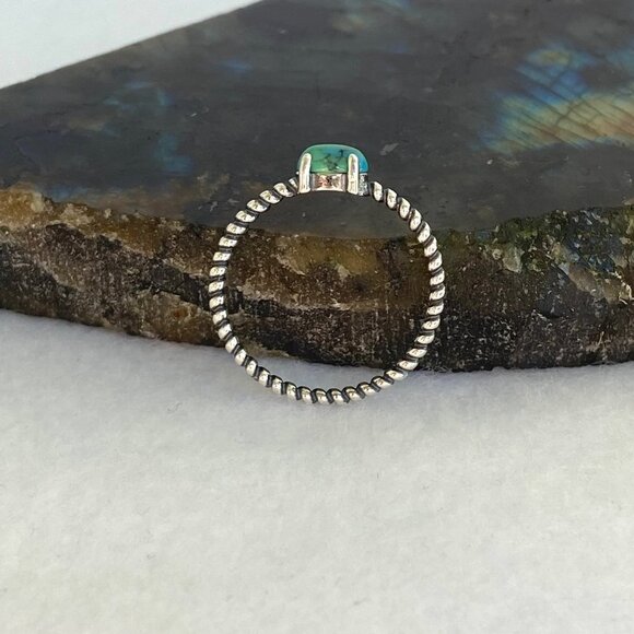 Sterling Silver 925 Minimalist Prong Set Turquoise Twisted Rope Band Ring Sz 6 - Picture 6 of 16